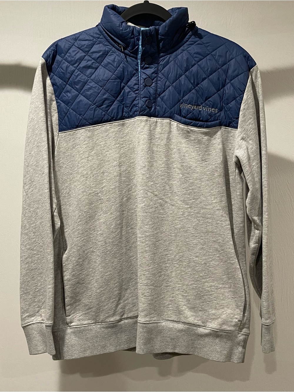 Vineyard Vines Men’s M Quilted Shep Shirt Pullover Gray Blue 1/4 Snap Jacket